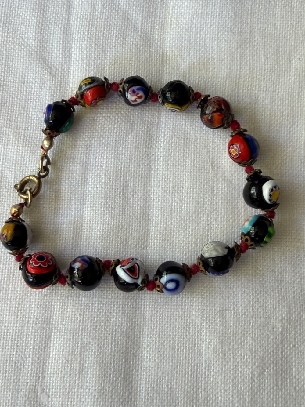 Vintage Venetian Murano Millefiori art glass bead bracelet